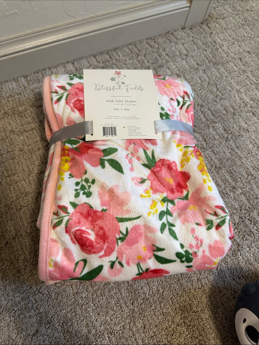 Pink Floral Mink Baby Blanket
